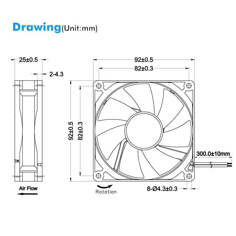 Wathai 2 PCS 92mm x 25mm 90mm 12V DC Brushless Exhaust Fan 2Pin for PC Computer Case, Inverter, Refrigerator, Desktop Cooling - Image 5